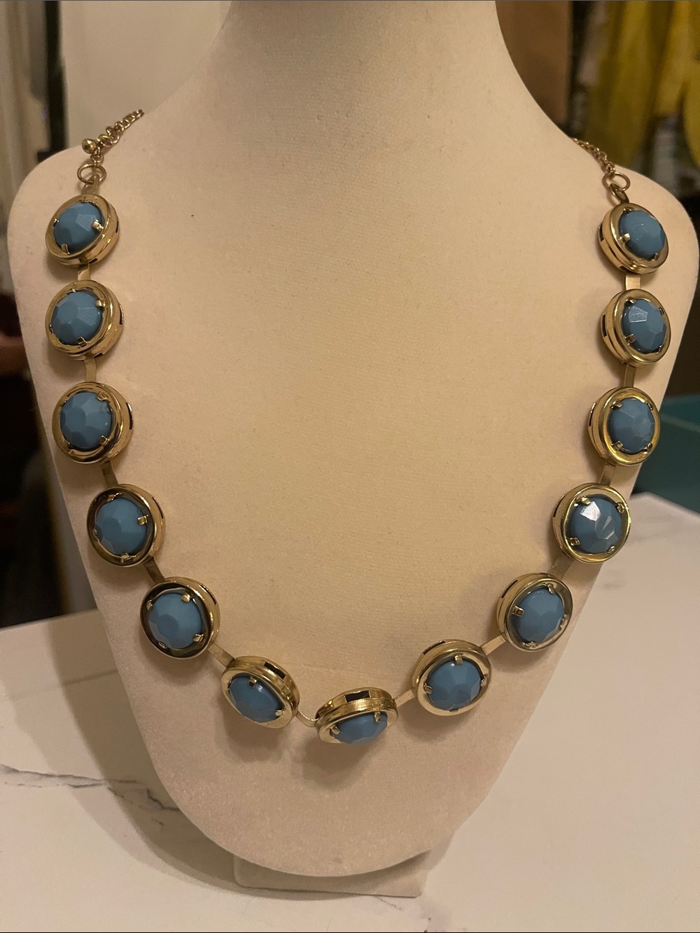 Gold-Tone Necklace with Light Blue Cabochon Stones - Women Jewelry